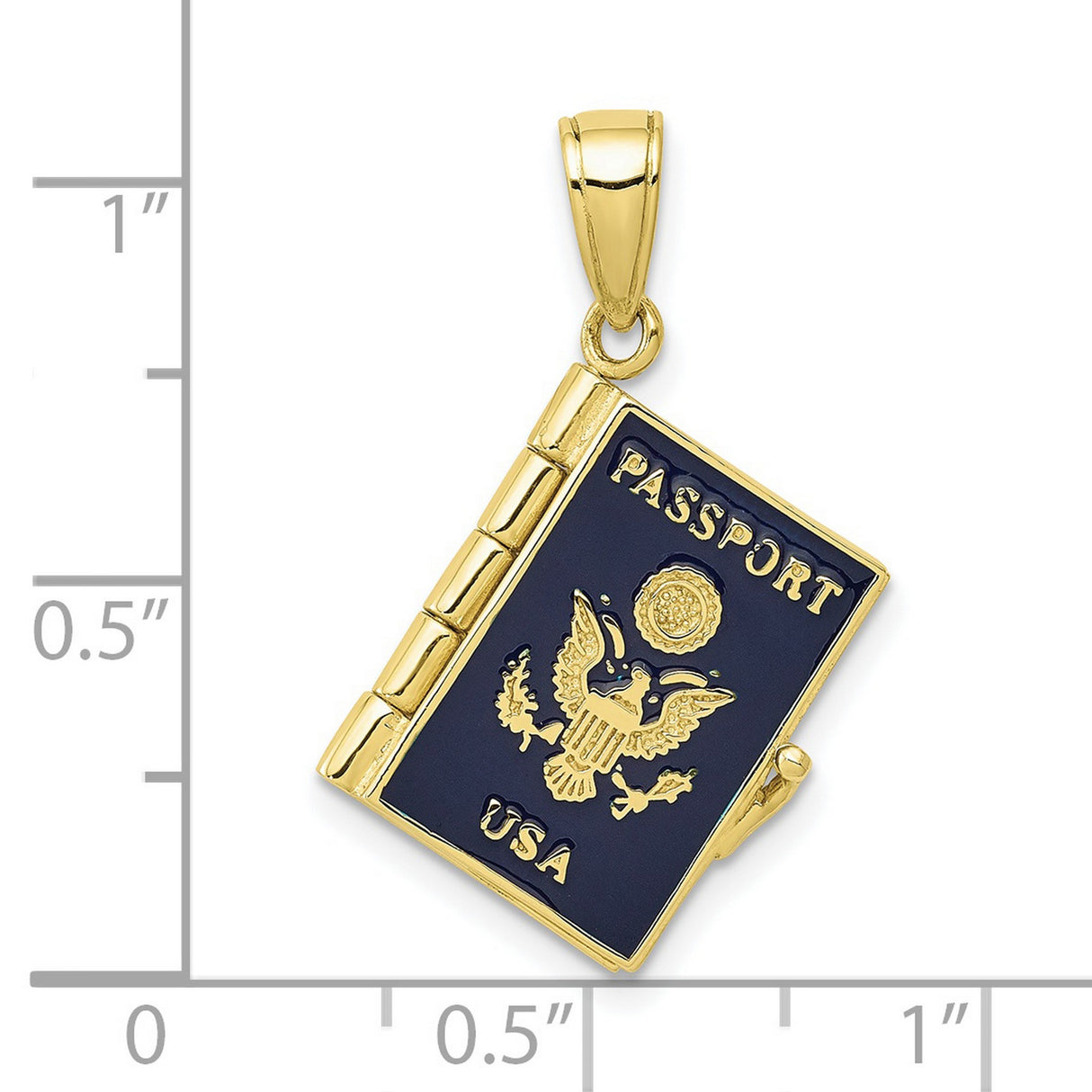 10k Yellow Gold Passport Pendant with U.S. Seal, Enamel Travel Charm, Citizenship and Patriotism Theme