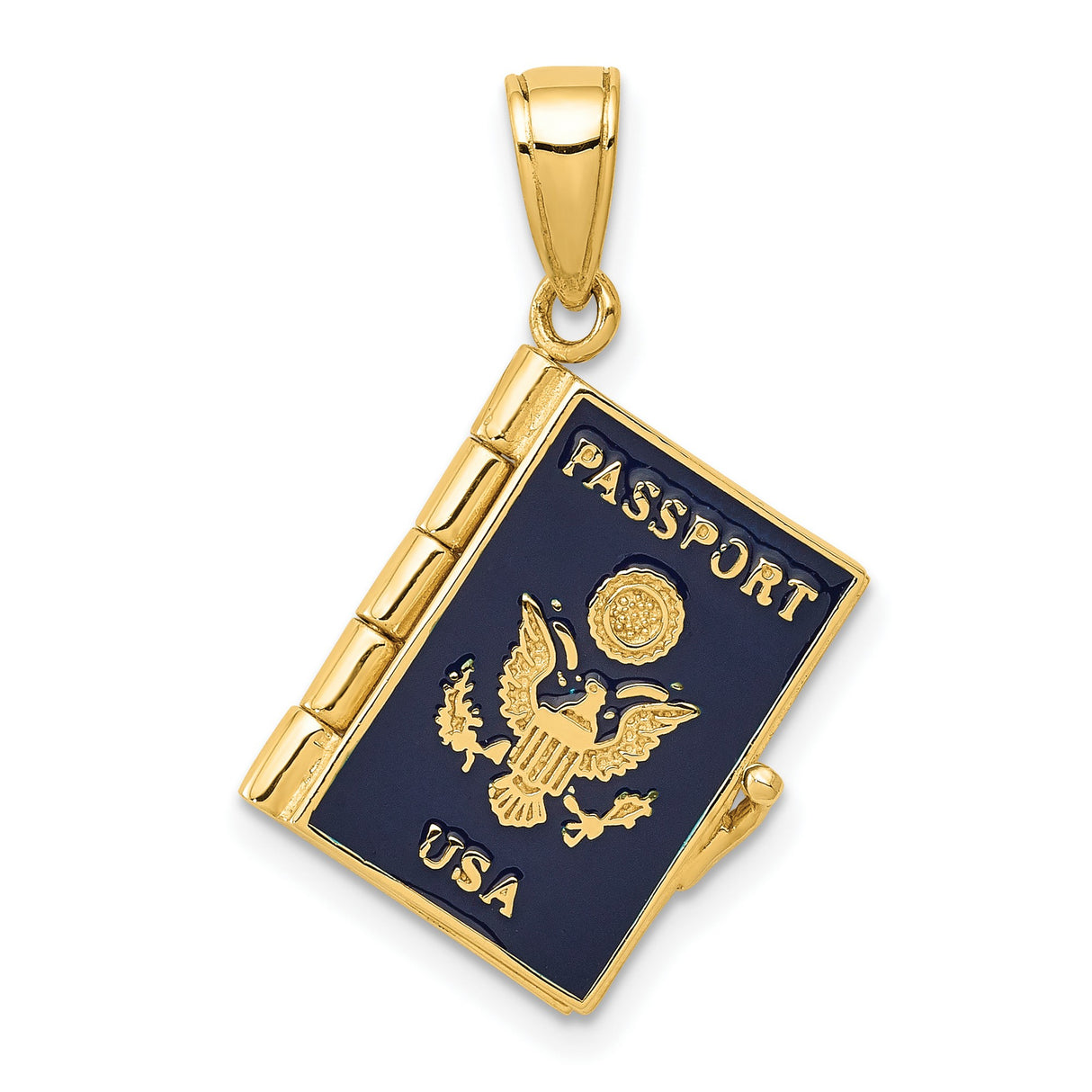 10k Yellow Gold Passport Pendant with U.S. Seal, Enamel Travel Charm, Citizenship and Patriotism Theme