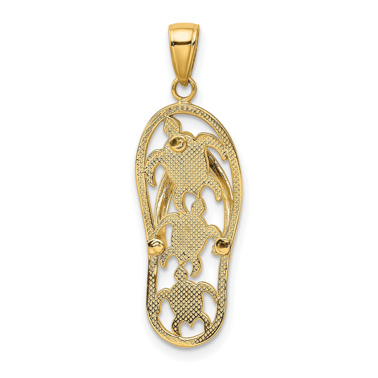 10k Yellow Gold Flip Flop Pendant with Green Enamel Sea Turtles, Ocean and Beach Theme