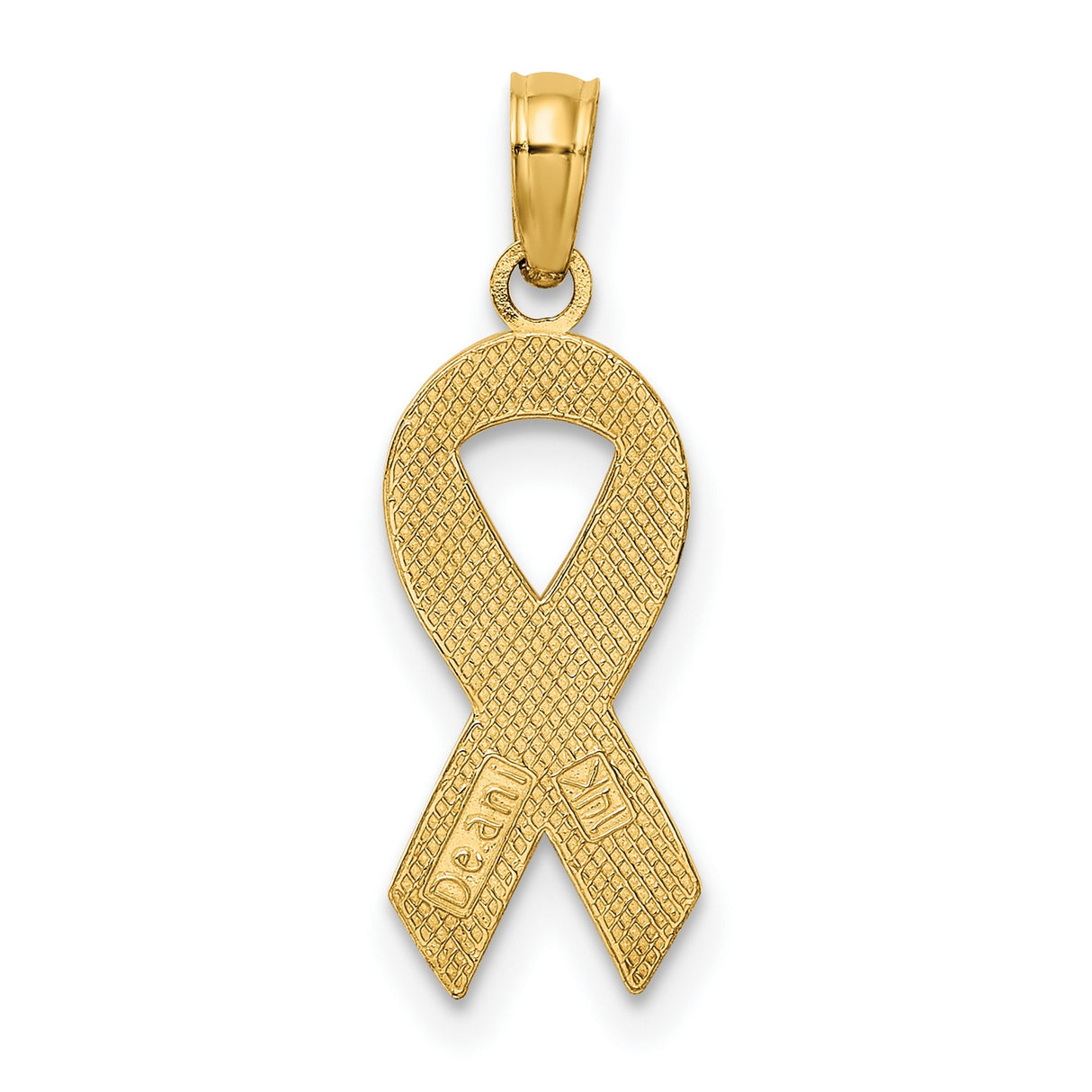 10k Yellow Gold Pink Ribbon Pendant, Breast Cancer Awareness Enamel Charm for Women