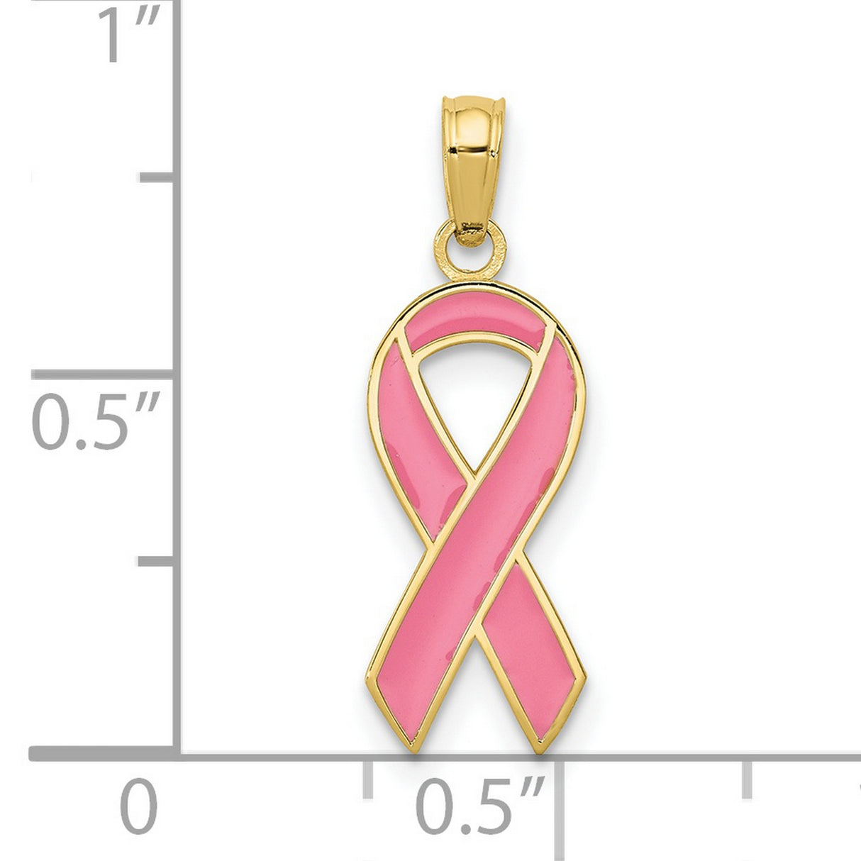 10k Yellow Gold Pink Ribbon Pendant, Breast Cancer Awareness Enamel Charm for Women