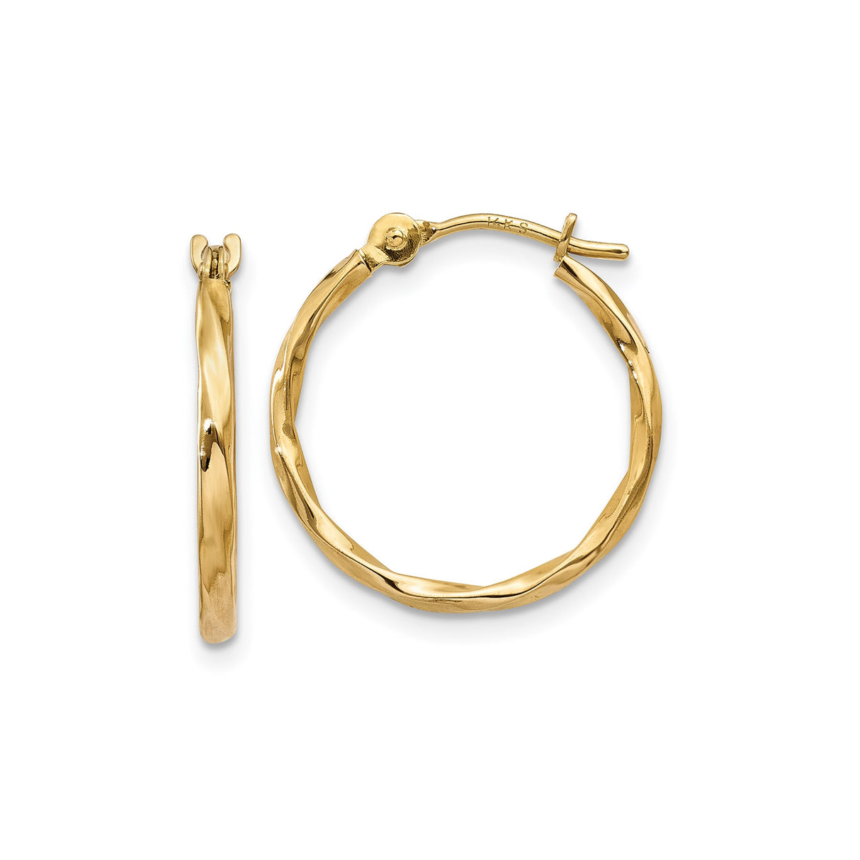 10k Yellow Gold Twisted Hoop Earrings, Polished Finish, Latch Back, Minimalist Style for Women