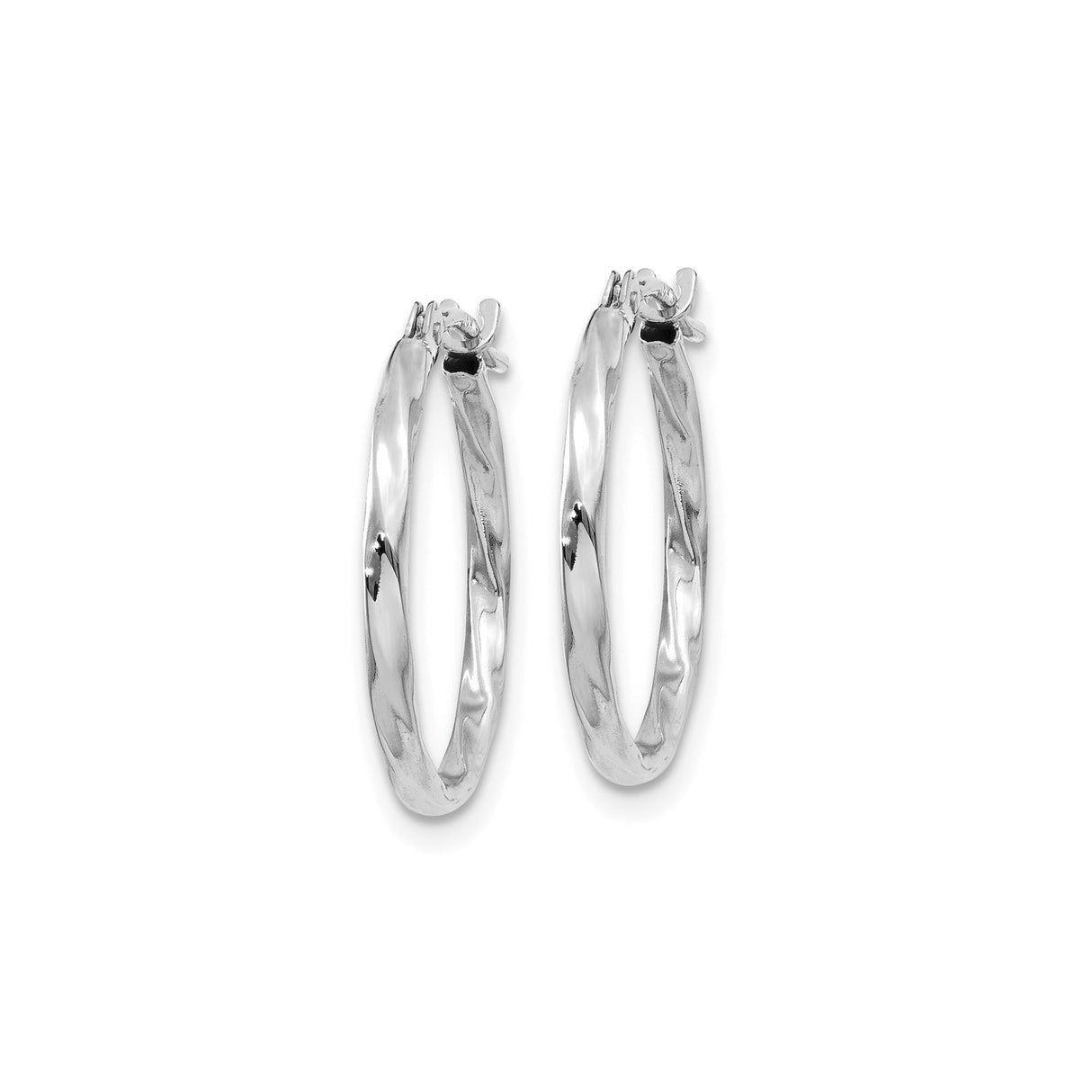 10k White Gold Hoop Earrings with Twisted Wavy Design, Lightweight Polished Finish