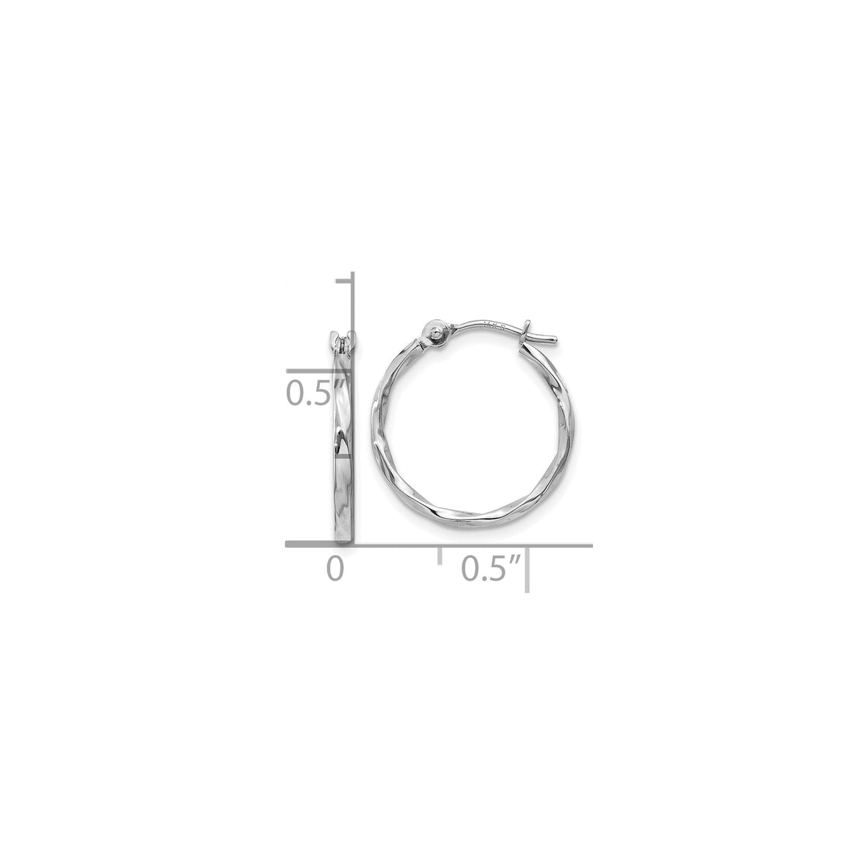 10k White Gold Hoop Earrings with Twisted Wavy Design, Lightweight Polished Finish