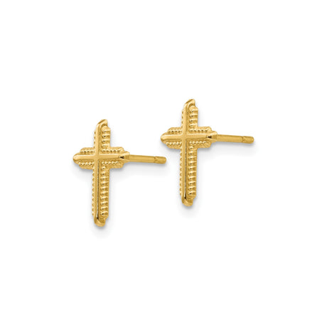 10k Yellow Gold Cross Pendant with Beaded Edge and High Polish Finish for Men and Women