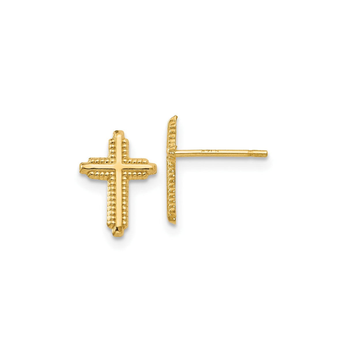 10k Yellow Gold Cross Pendant with Beaded Edge and High Polish Finish for Men and Women