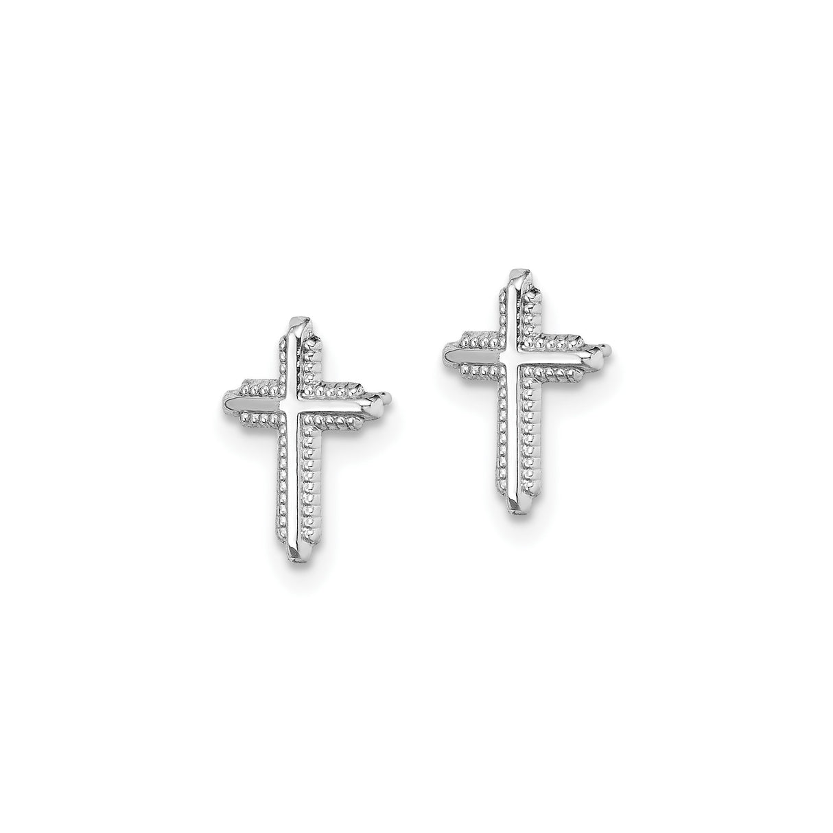 10k White Gold Cross Stud Earrings with Milgrain Beaded Design for Men and Women