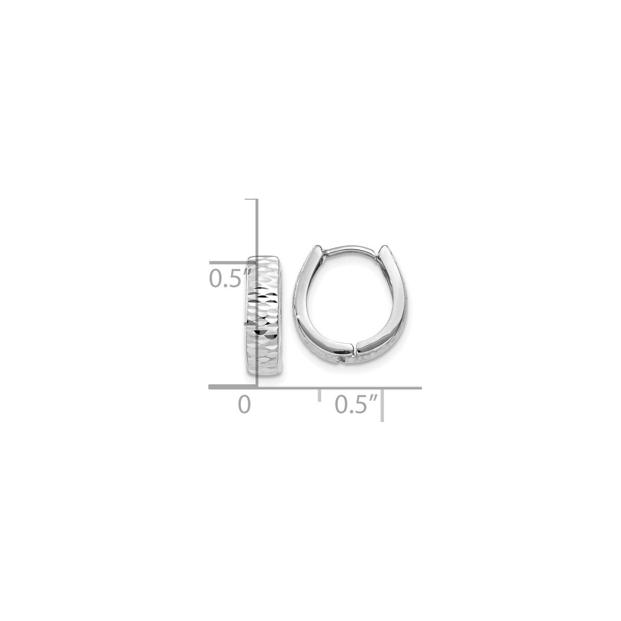 10k White Gold Hoop Earrings, Diamond Cut Textured Finish, Lightweight Hinged Design