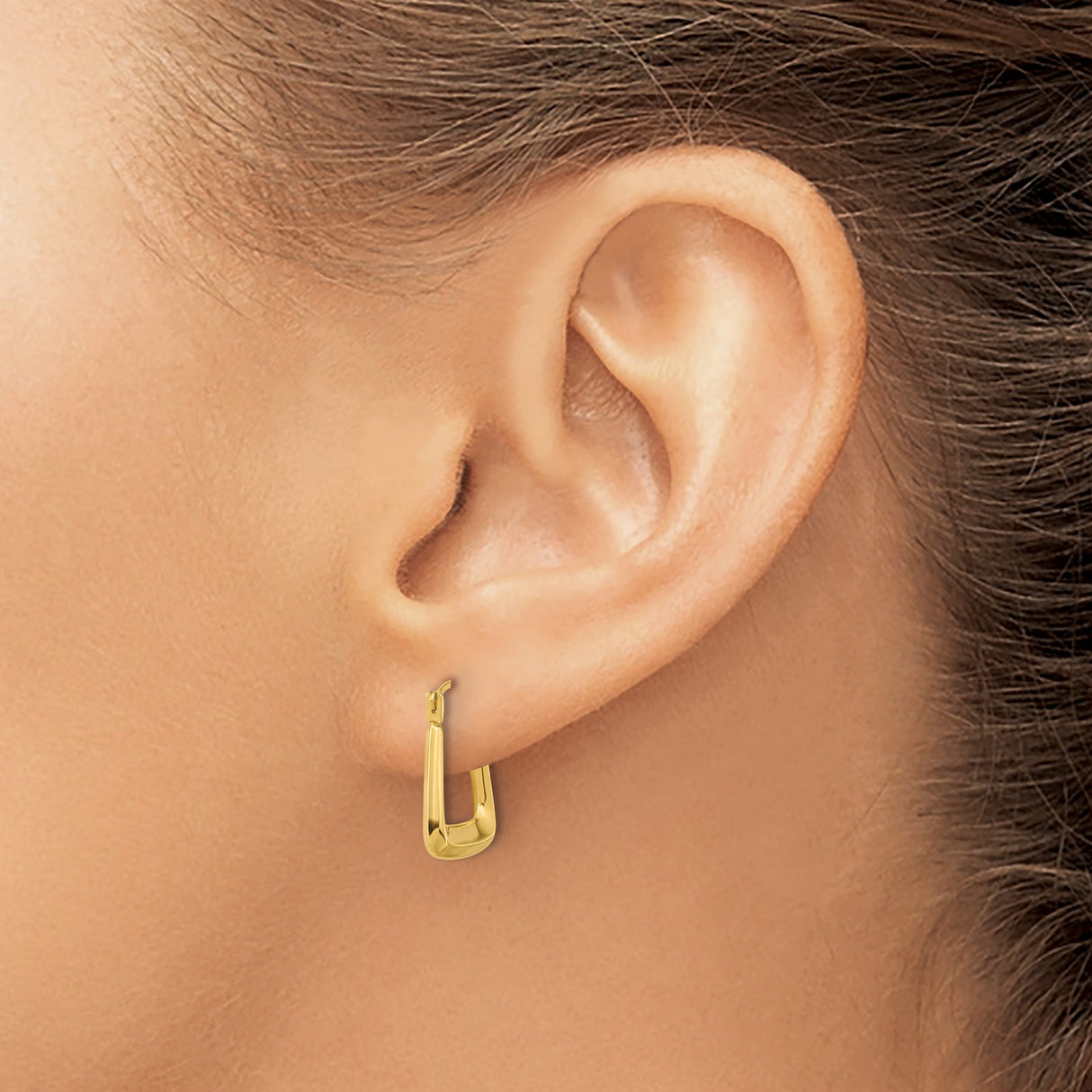 10k Yellow Gold Hoop Earrings, Geometric Trapezoid Shape, Polished Minimalist Design