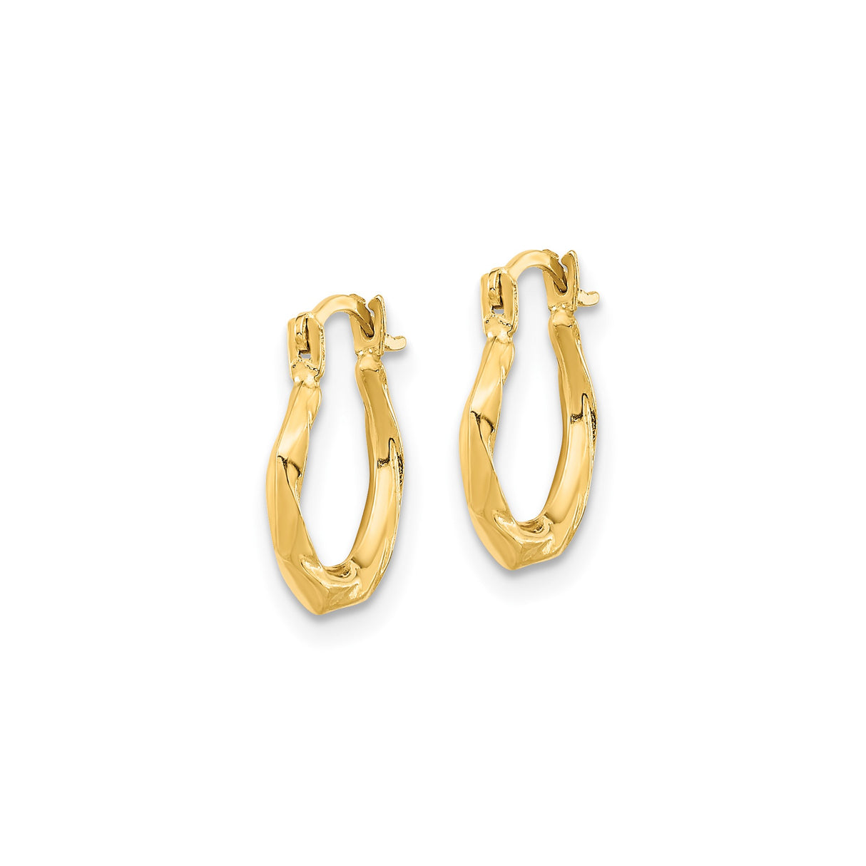 10k Yellow Gold Hoop Earrings with Twisted Angular Design and Polished Finish