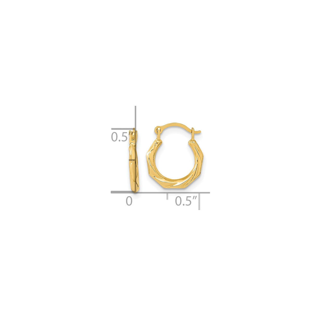10k Yellow Gold Hoop Earrings with Twisted Angular Design and Polished Finish