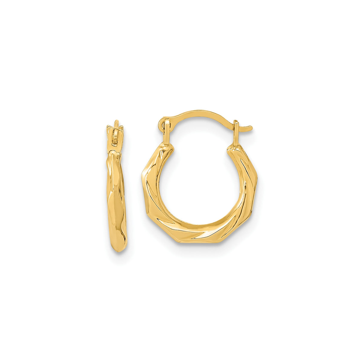 10k Yellow Gold Hoop Earrings with Twisted Angular Design and Polished Finish