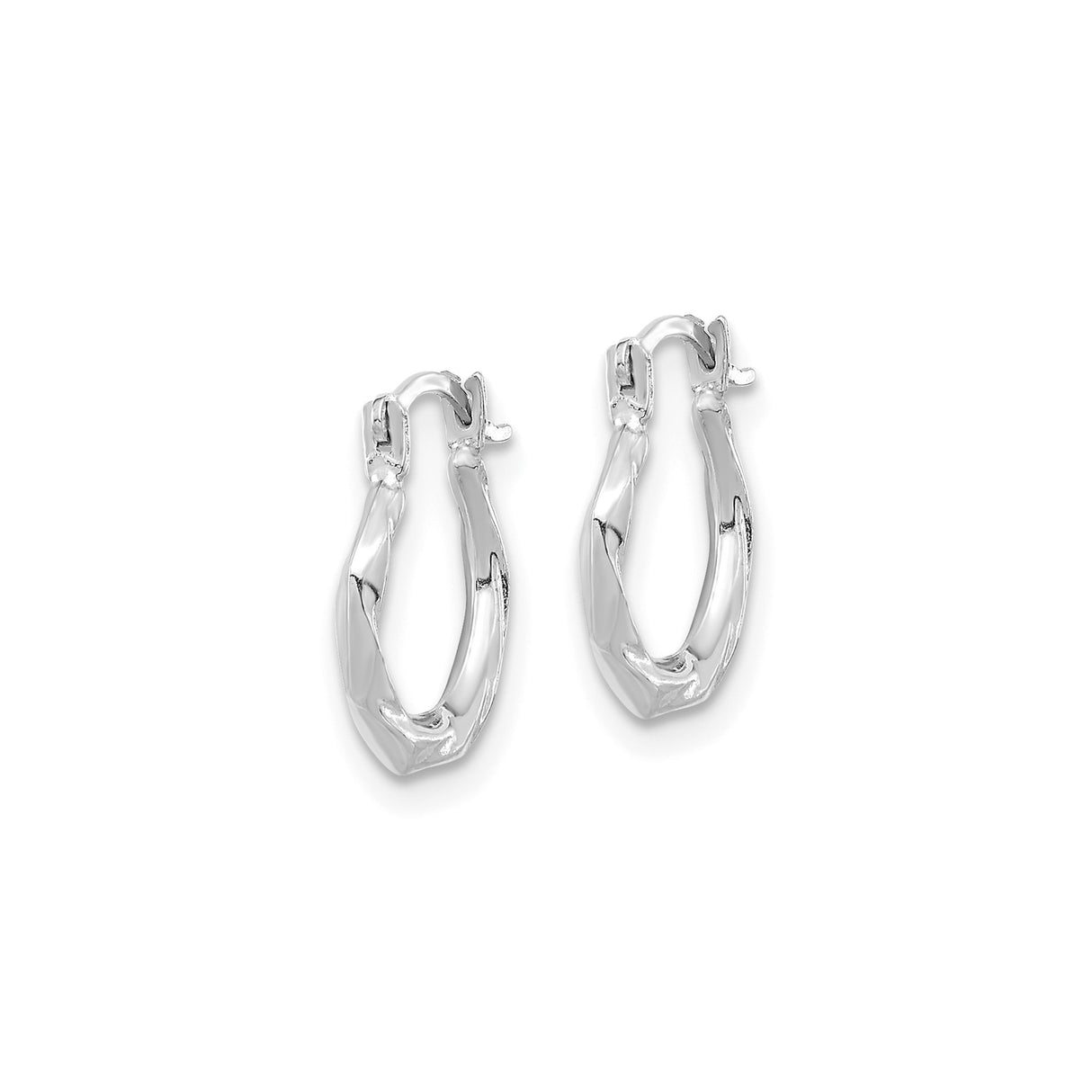 10k White Gold Hoop Earrings with Twisted Faceted Octagon Design, Polished Finish