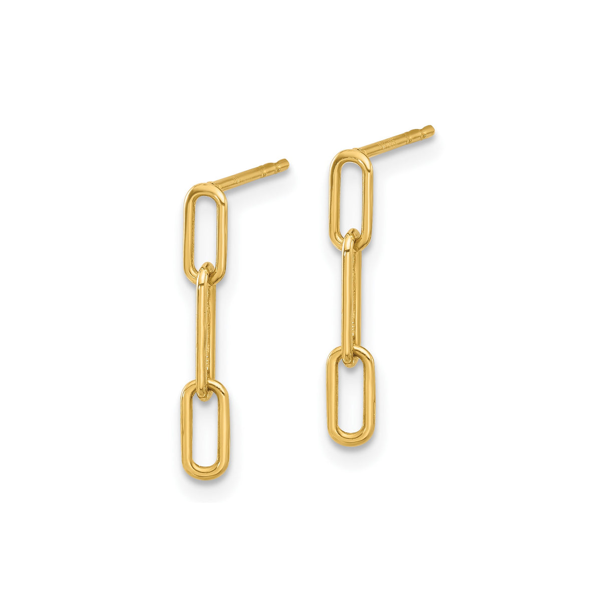 10k Yellow Gold Drop Earrings with Paperclip Chain and Elongated Oval Links, Minimalist Design