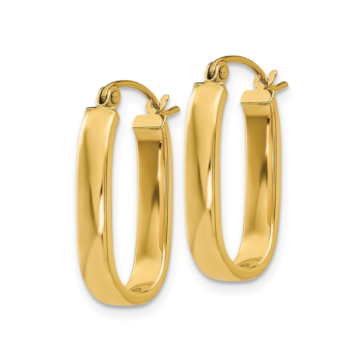 10k Yellow Gold Oval Hoop Earrings, High Polish Finish, Hinged Snap Back Closure, Lightweight Design