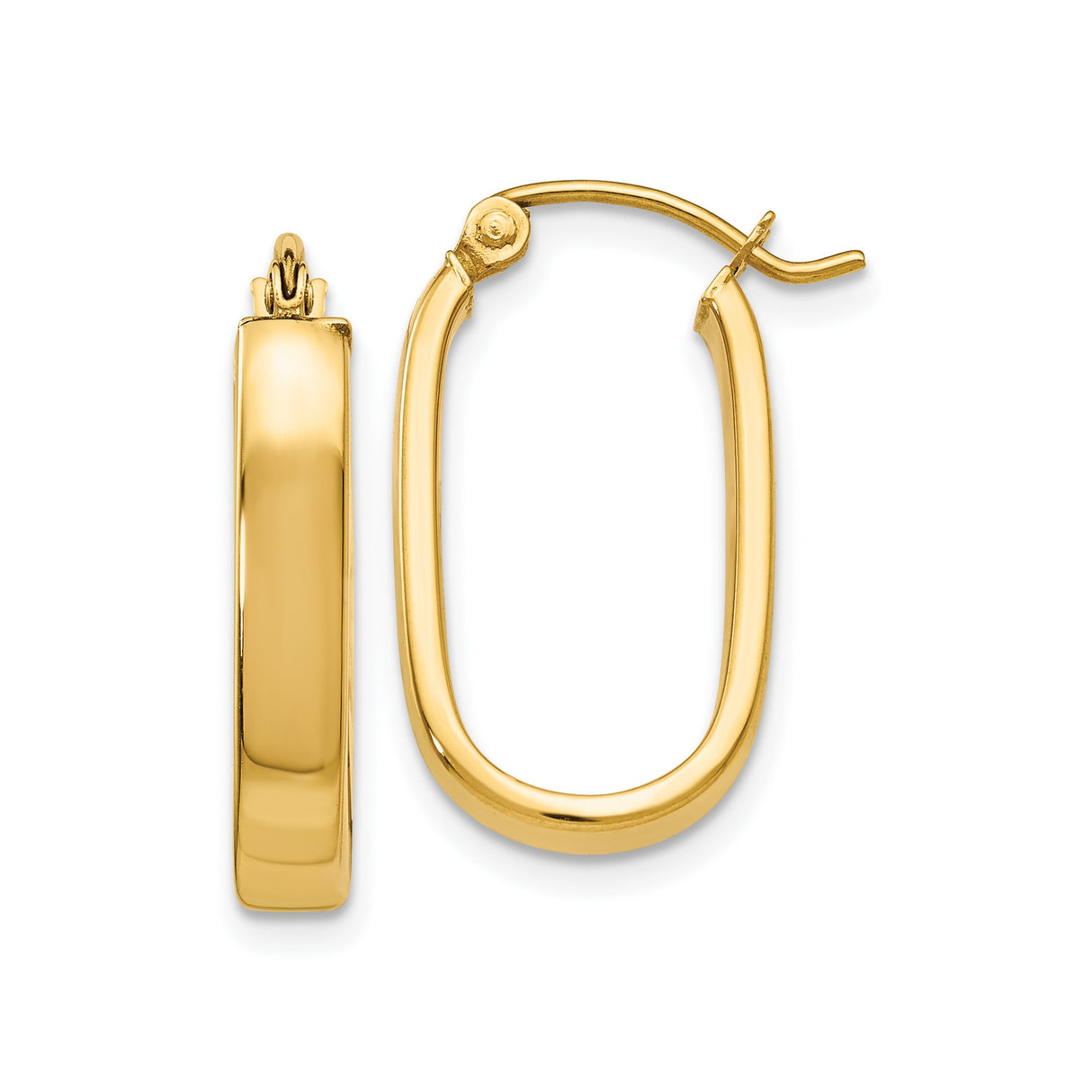 10k Yellow Gold Oval Hoop Earrings, High Polish Finish, Hinged Snap Back Closure, Lightweight Design