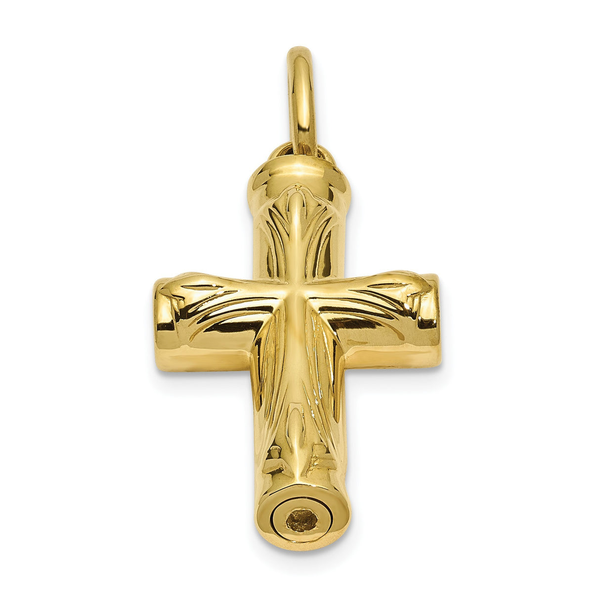10k Yellow Gold Cross Pendant, Polished Tubular Religious Charm for Men and Women