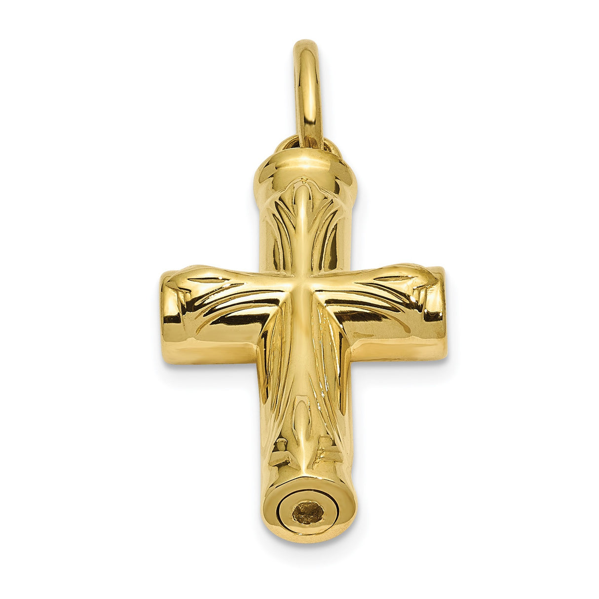 10k Yellow Gold Cross Pendant, Polished Tubular Religious Charm for Men and Women