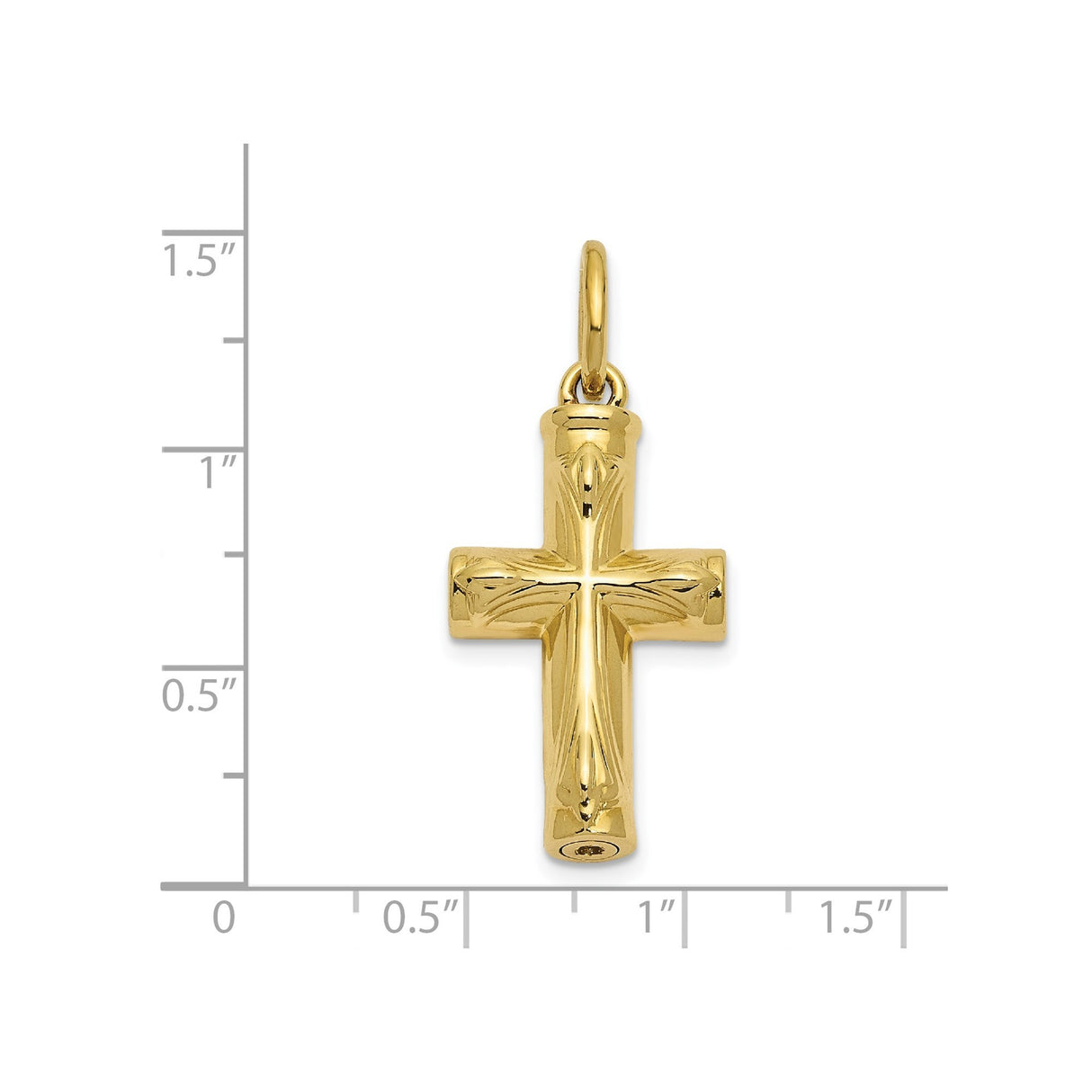 10k Yellow Gold Cross Pendant, Polished Tubular Religious Charm for Men and Women