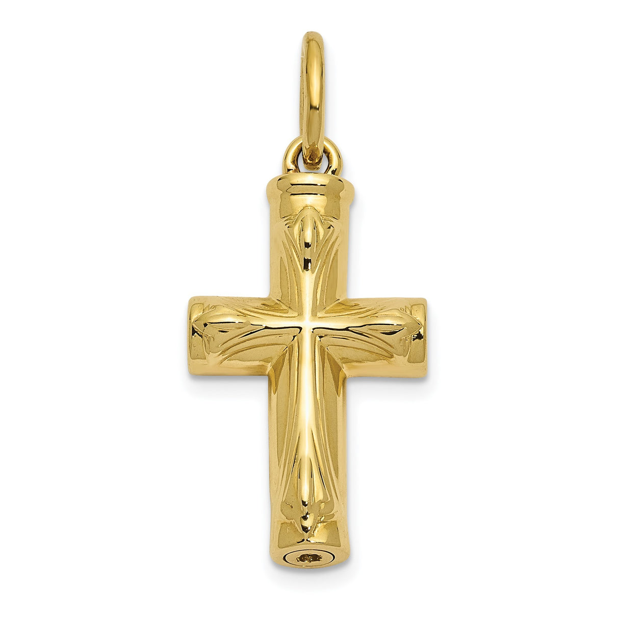 10k Yellow Gold Cross Pendant, Polished Tubular Religious Charm for Men and Women
