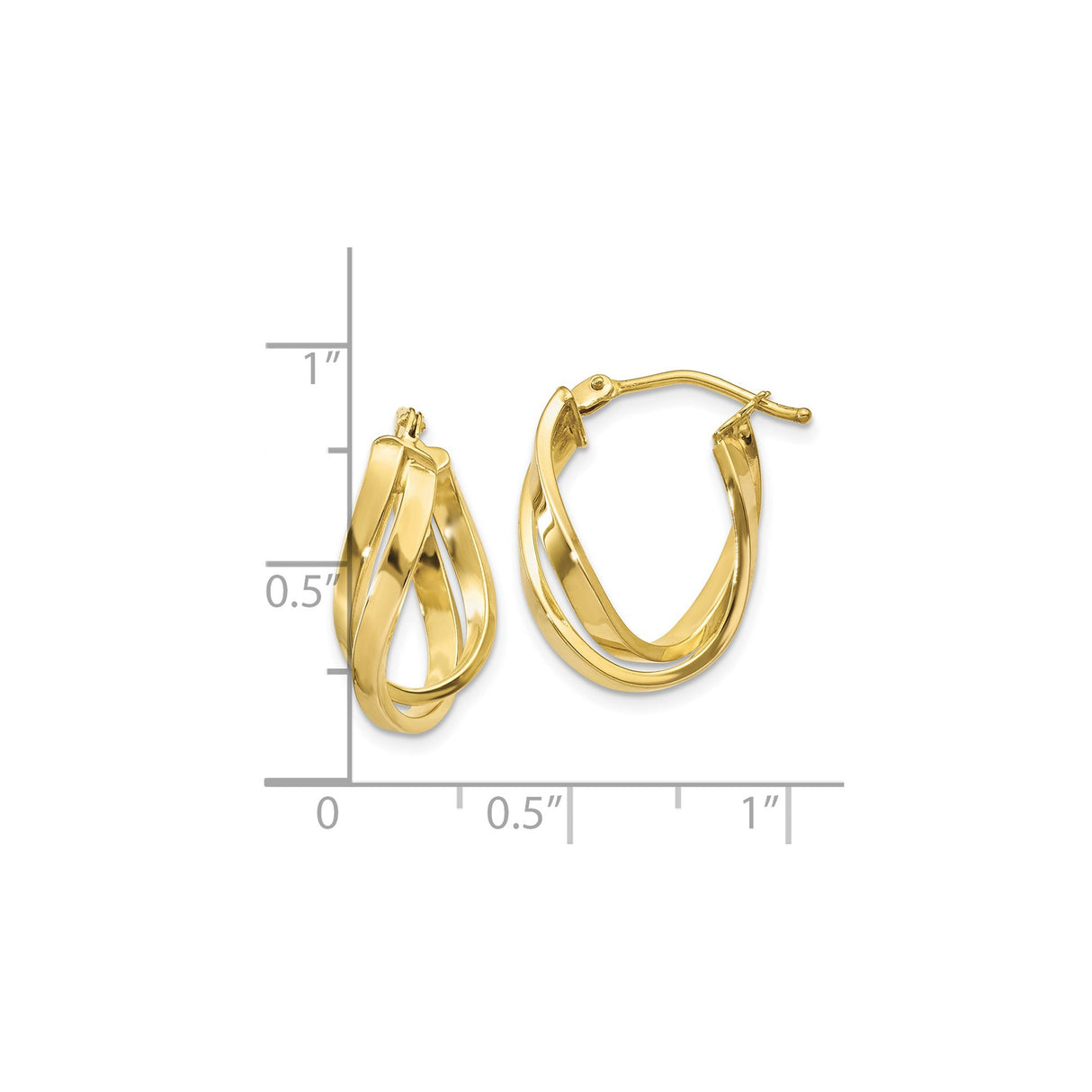 10k Yellow Gold Hoop Earrings with Twisted Polished Crossover Design for Women