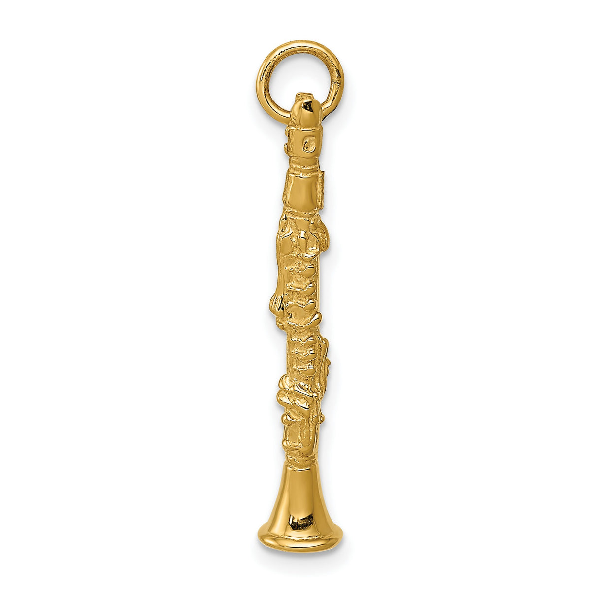 10k Yellow Gold Clarinet Pendant Charm, Realistic Instrument Design for Musicians