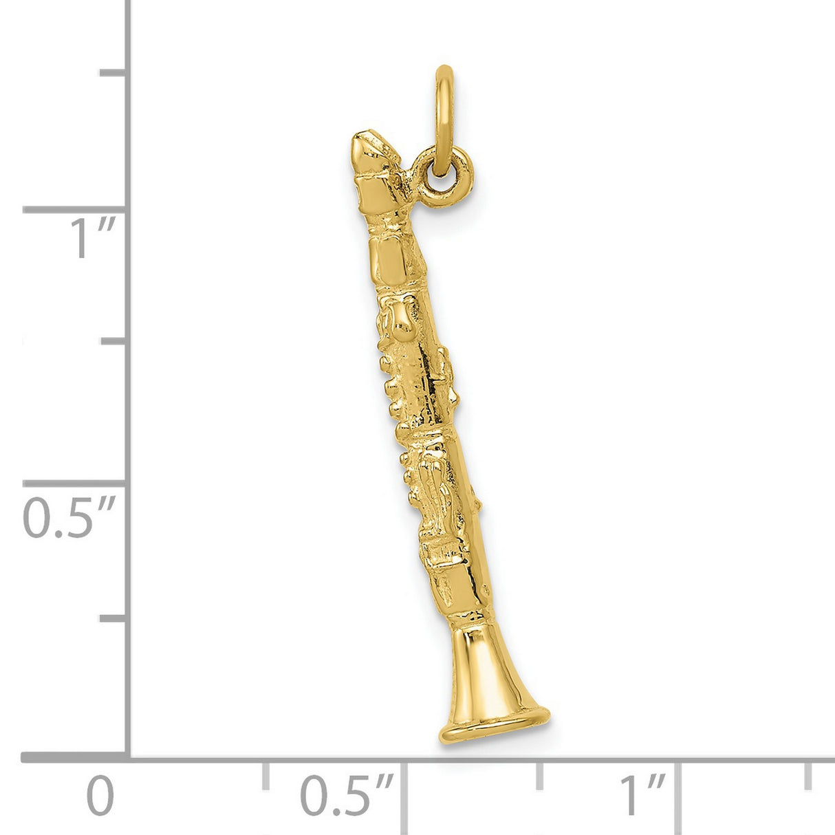 10k Yellow Gold Clarinet Pendant Charm, Realistic Instrument Design for Musicians