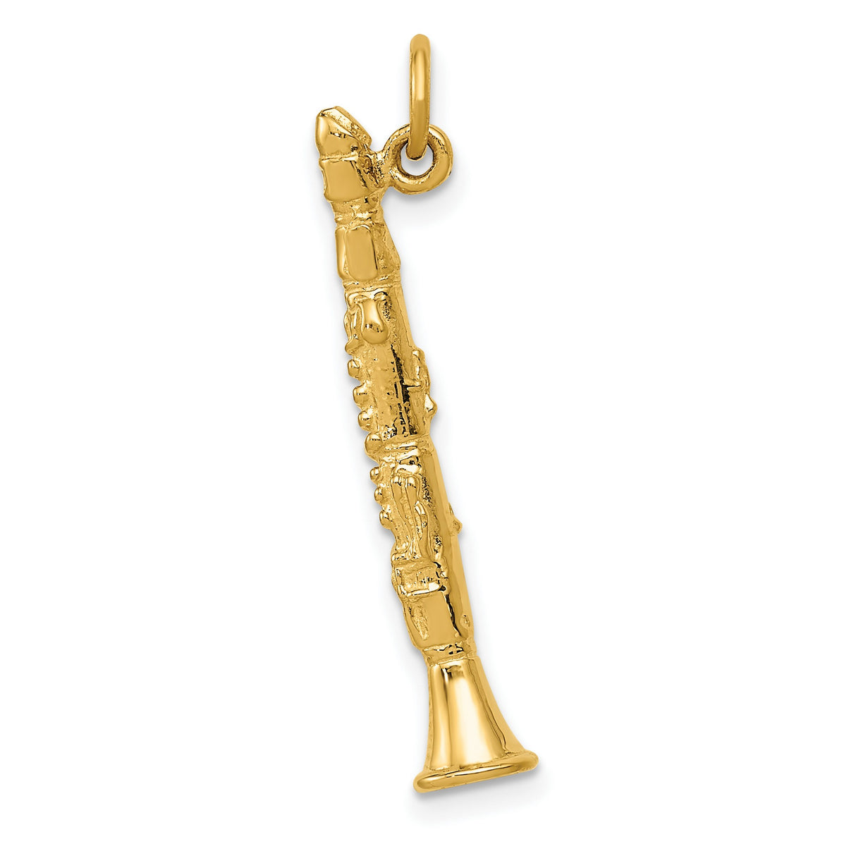 10k Yellow Gold Clarinet Pendant Charm, Realistic Instrument Design for Musicians
