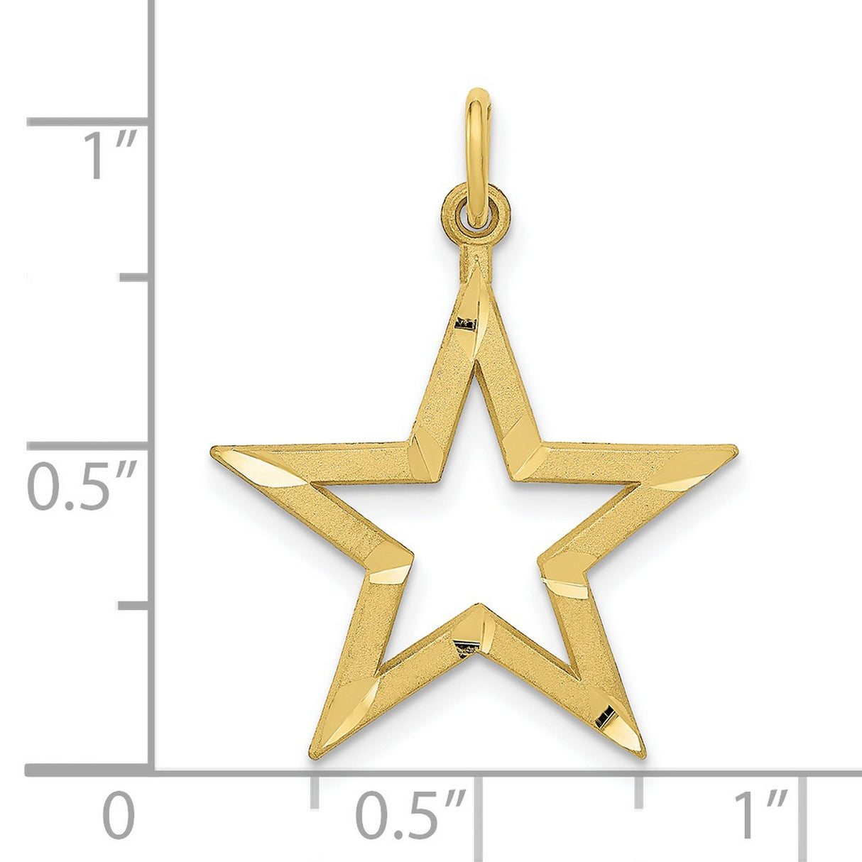 10k Yellow Gold Open Star Pendant, Textured and Polished Minimalist Design, Unisex Jewelry