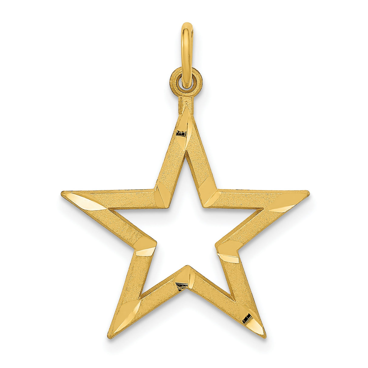 10k Yellow Gold Open Star Pendant, Textured and Polished Minimalist Design, Unisex Jewelry