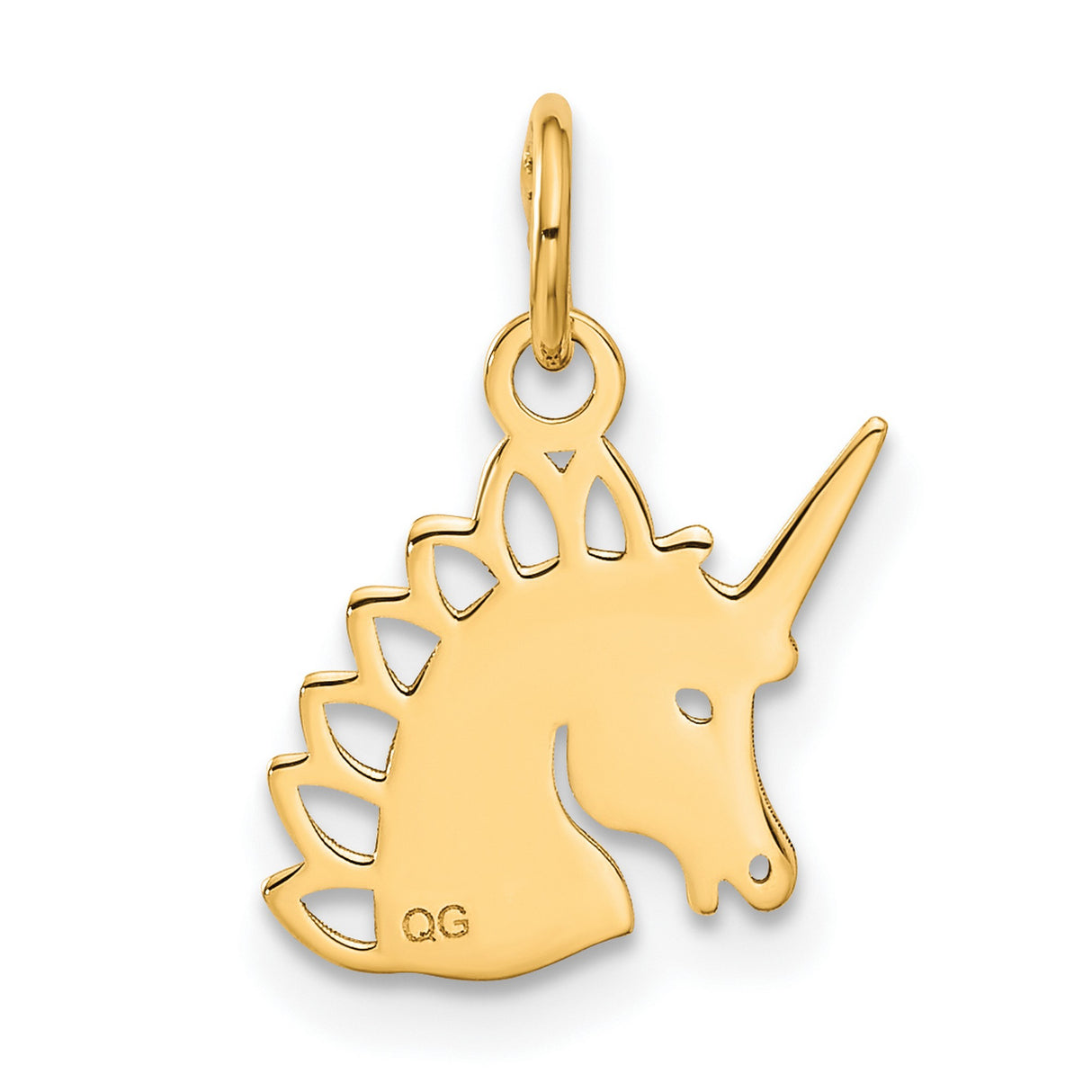 10k Yellow Gold Unicorn Pendant with Polished Horn and Textured Finish, Whimsical Charm