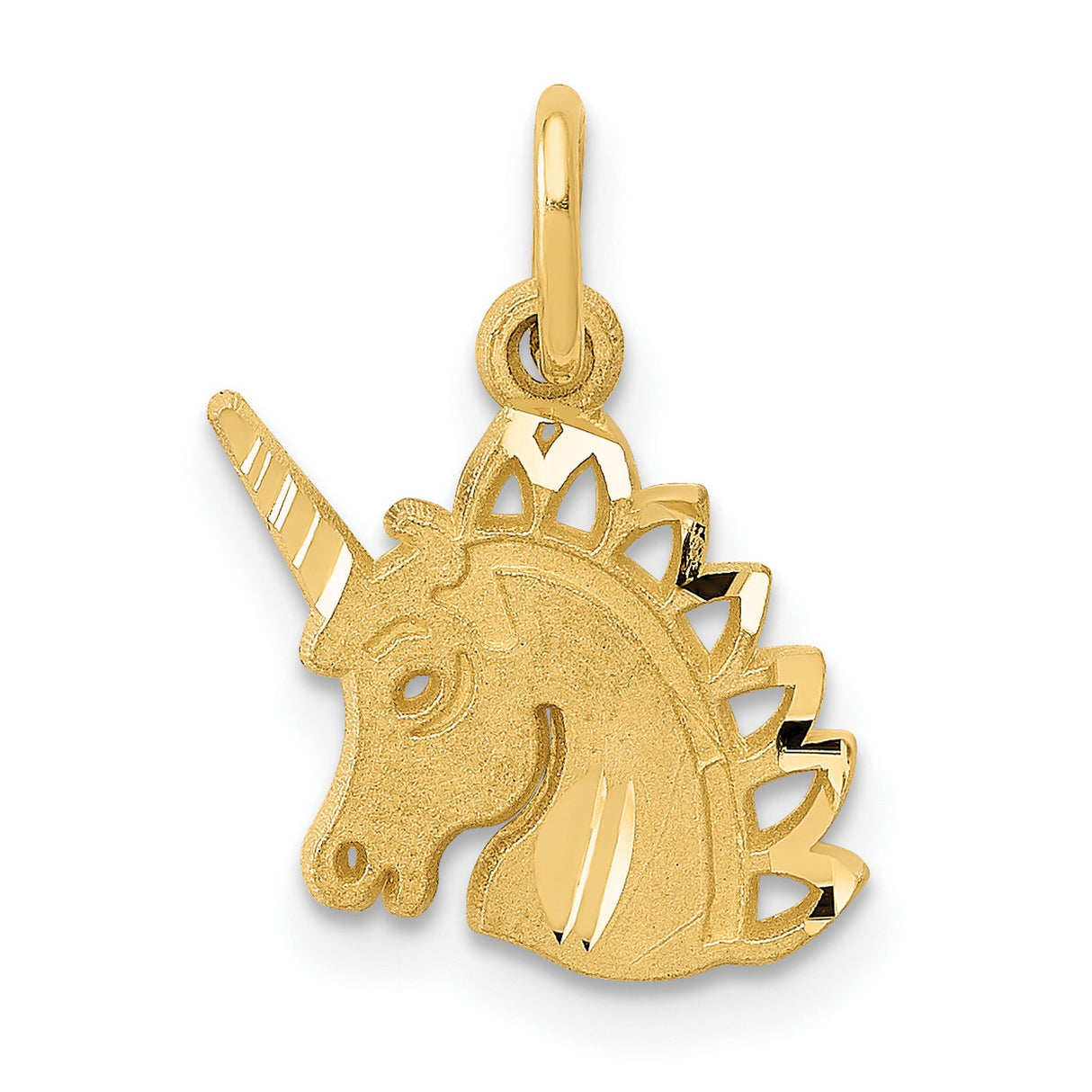 10k Yellow Gold Unicorn Pendant with Polished Horn and Textured Finish, Whimsical Charm