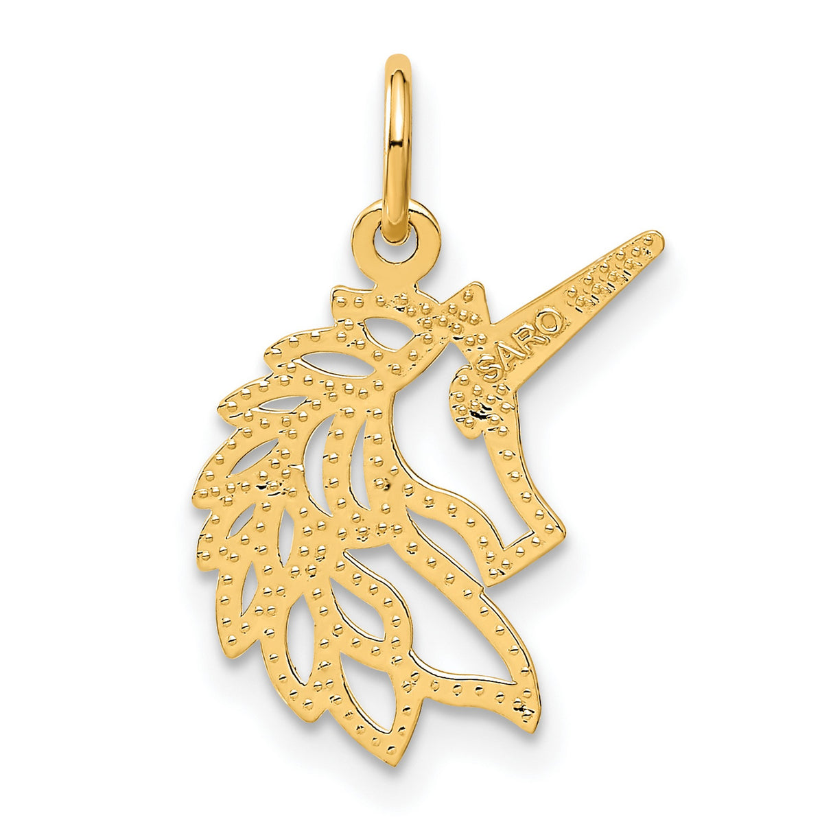 10k Yellow Gold Unicorn Head Pendant with Cutout Design, Polished and Textured Finish