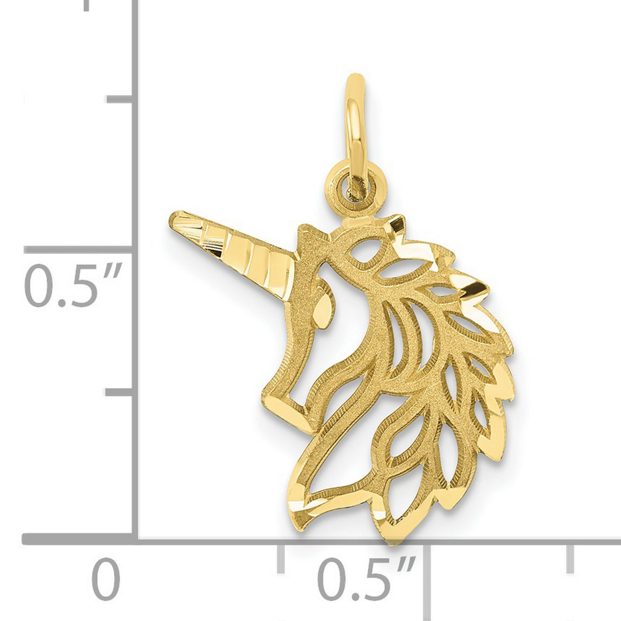 10k Yellow Gold Unicorn Head Pendant with Cutout Design, Polished and Textured Finish