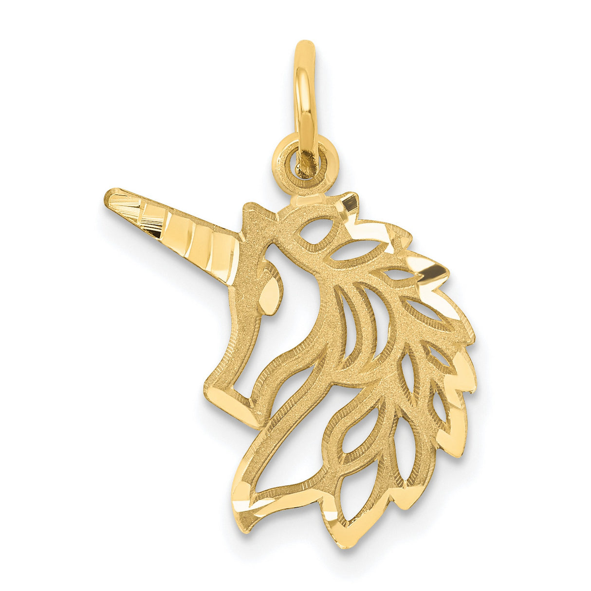 10k Yellow Gold Unicorn Head Pendant with Cutout Design, Polished and Textured Finish