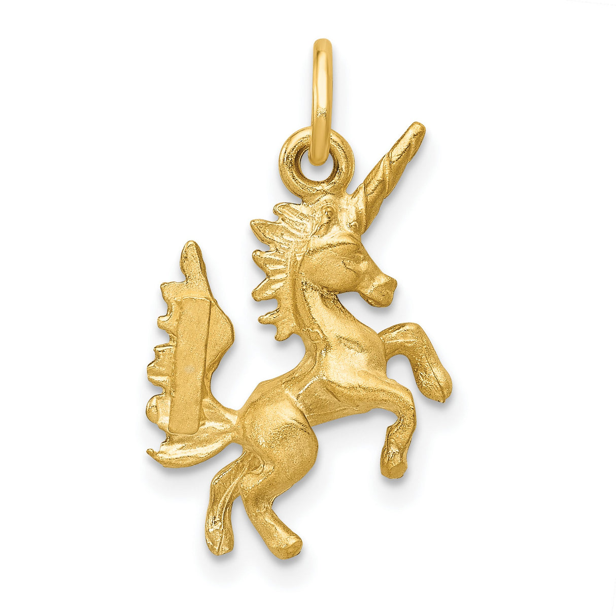 10k Yellow Gold Unicorn Pendant, Winged Rearing Horse Fantasy Charm for Women or Girls