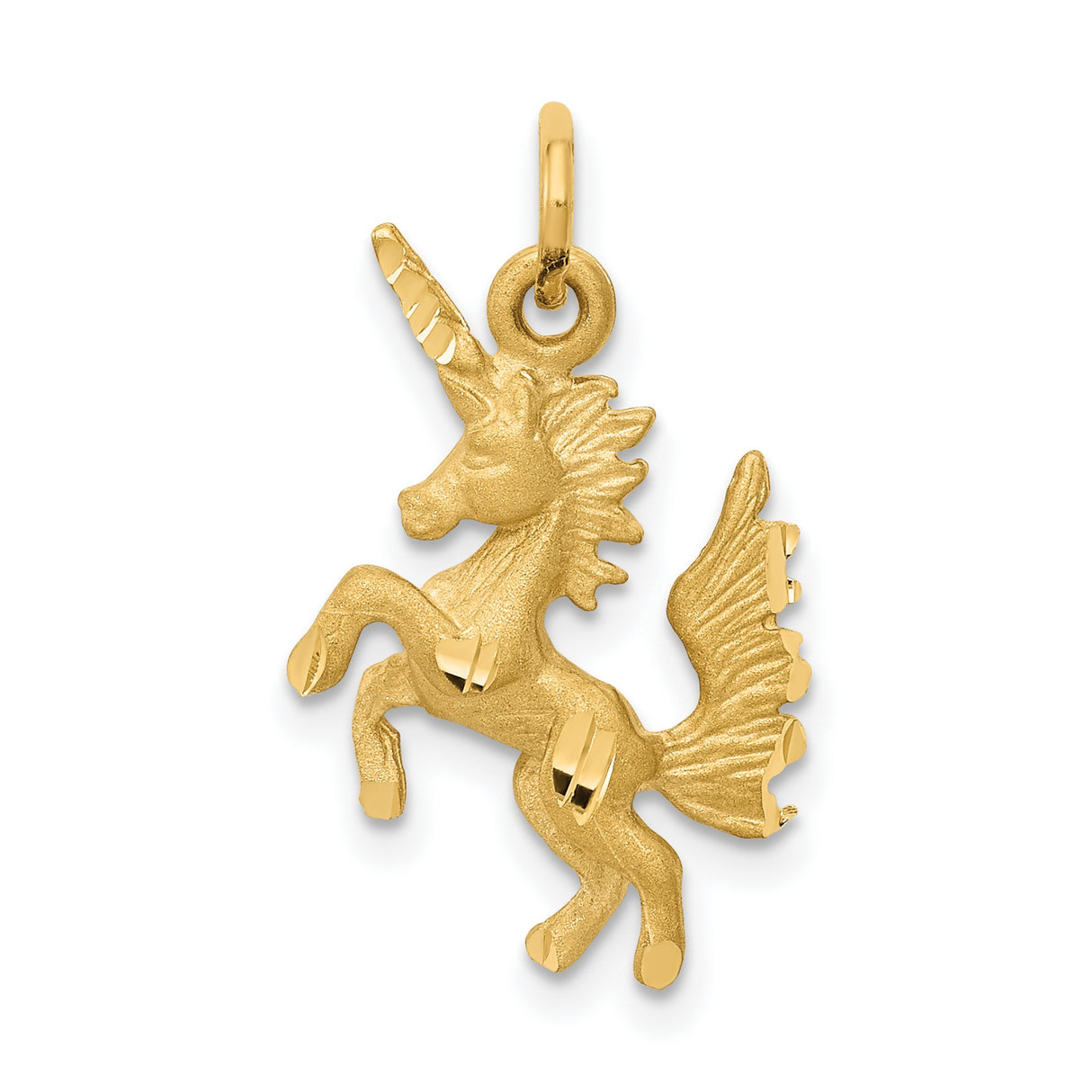 10k Yellow Gold Unicorn Pendant, Winged Rearing Horse Fantasy Charm for Women or Girls