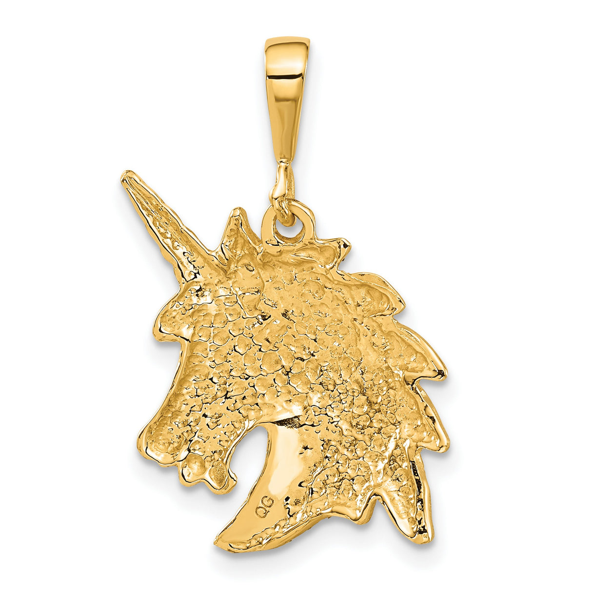 10k Yellow Gold Unicorn Head Pendant, Textured Diamond Cut Finish, Fantasy Jewelry for Women or Girls