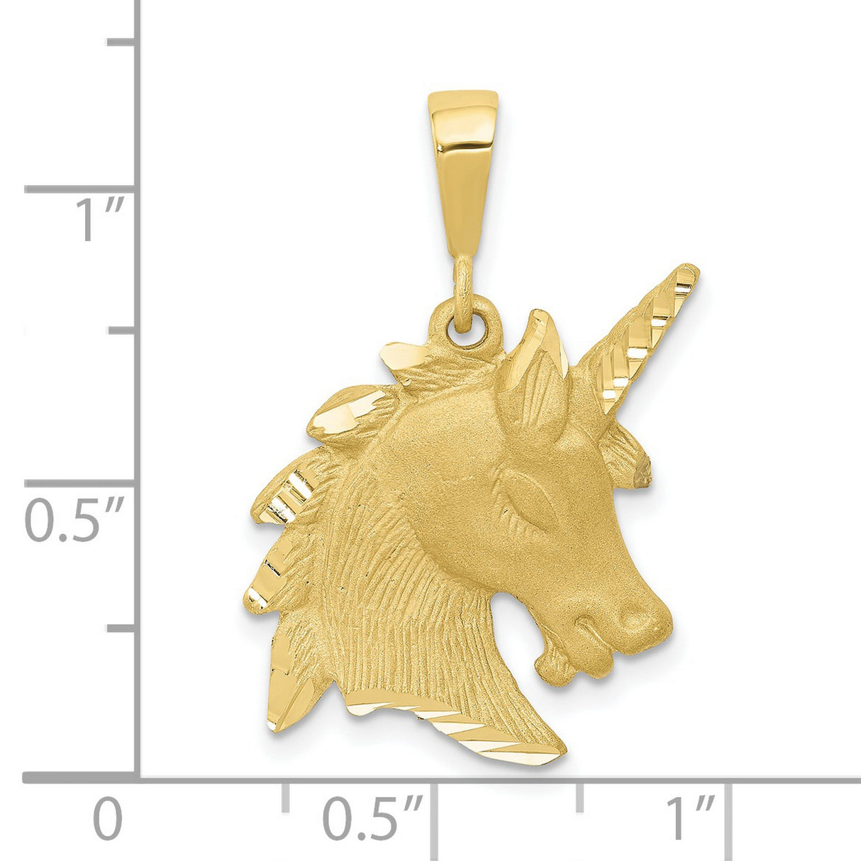 10k Yellow Gold Unicorn Head Pendant, Textured Diamond Cut Finish, Fantasy Jewelry for Women or Girls