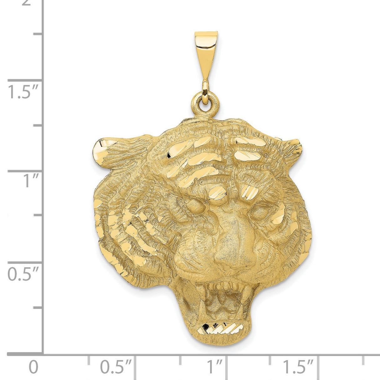 10k Yellow Gold Tiger Head Pendant with Textured Design, Bold Jungle Motif for Men