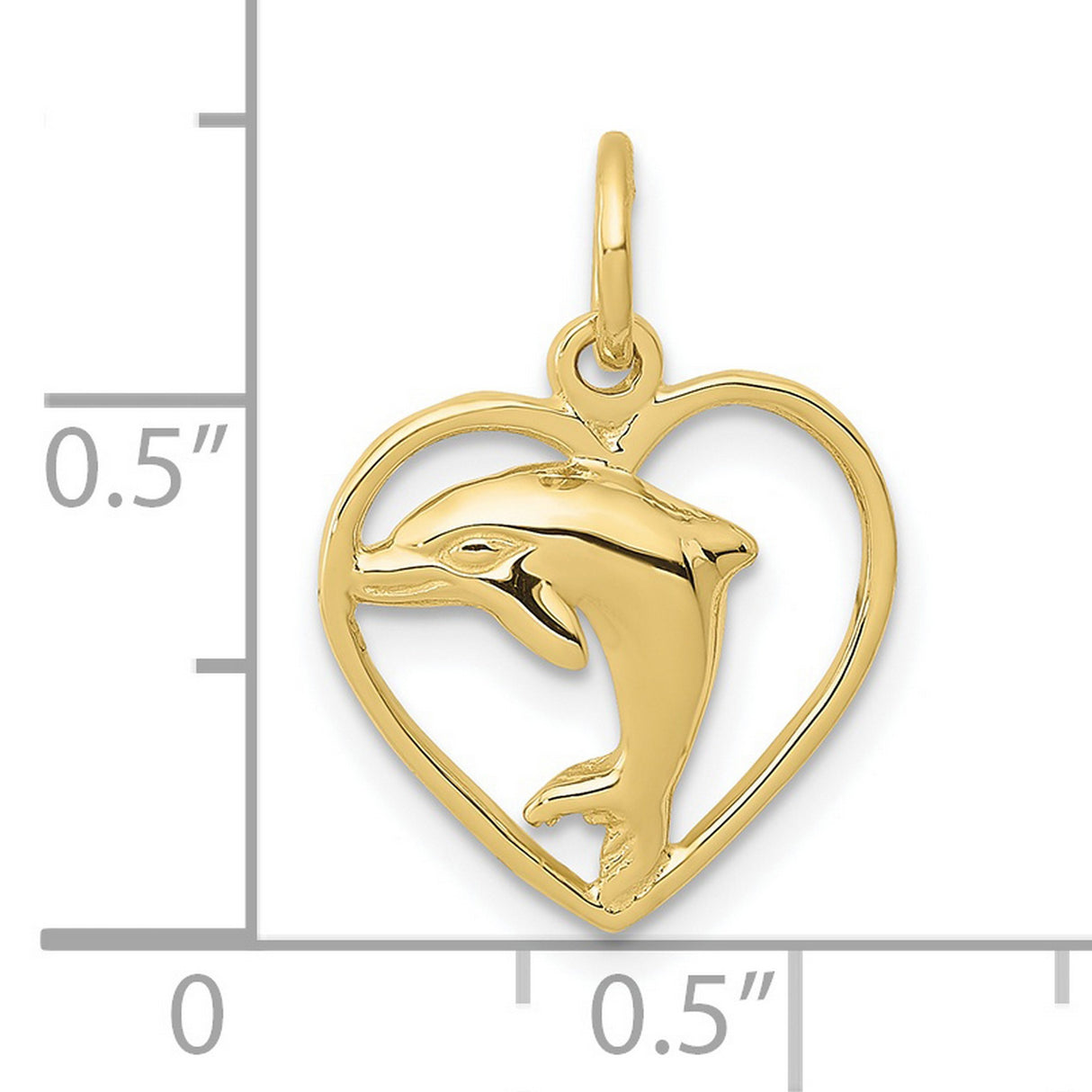 10k Yellow Gold Dolphin Heart Pendant with Open Heart Ocean-Inspired Design for Women