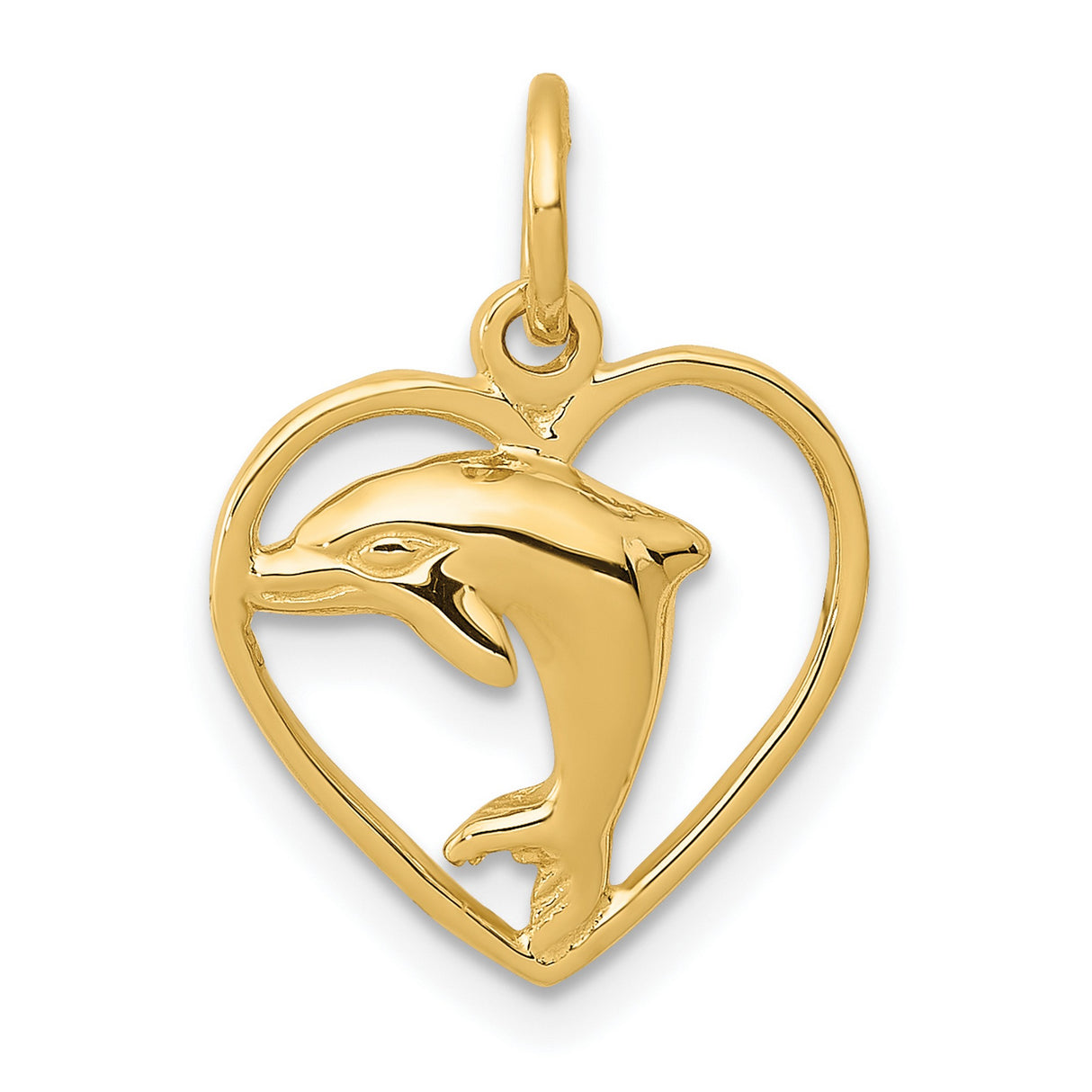10k Yellow Gold Dolphin Heart Pendant with Open Heart Ocean-Inspired Design for Women