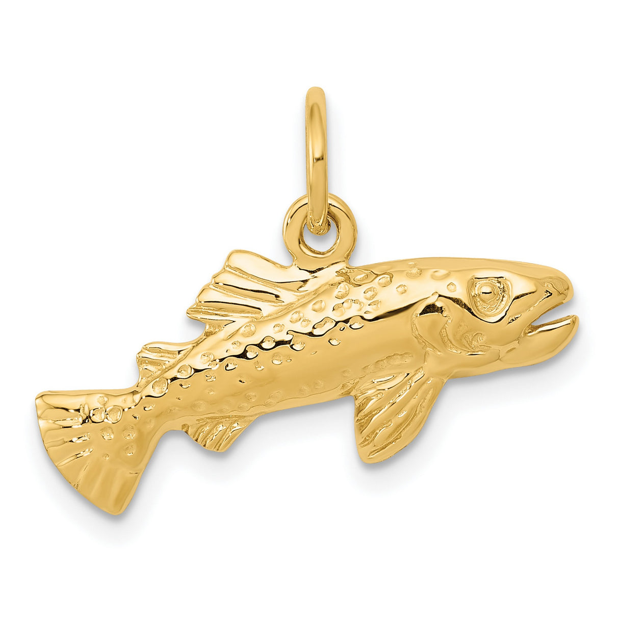 10k Yellow Gold Fish Pendant Charm with Detailed Scales and Ichthys Symbol