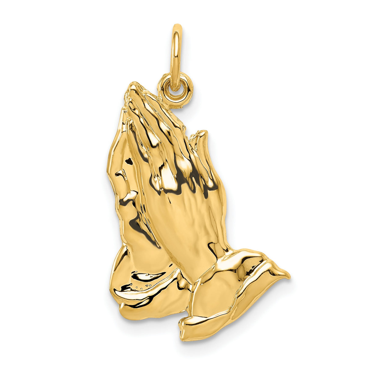 10k Yellow Gold Praying Hands Pendant, Religious Symbol of Faith and Devotion for Men and Women