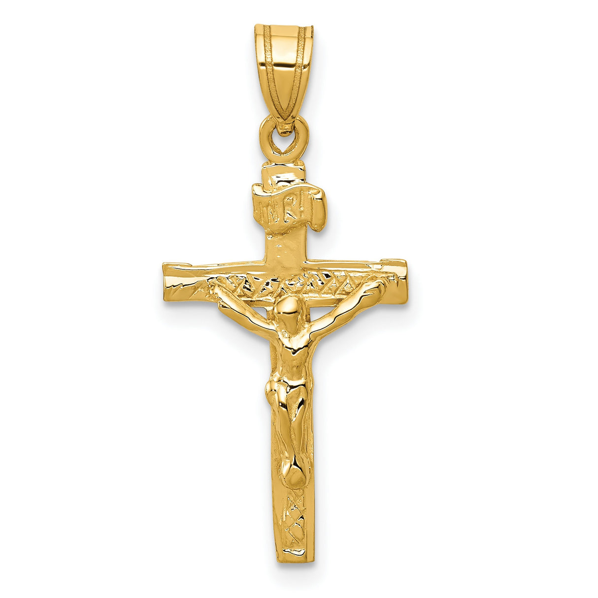 10k Yellow Gold Crucifix Pendant with INRI Jesus Charm, Christian Catholic Religious Jewelry