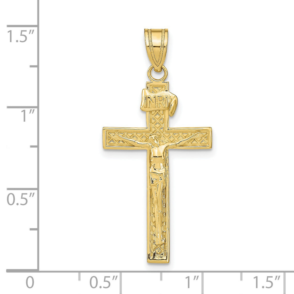 10k Yellow Gold Crucifix Cross Pendant with INRI Inscription, Religious Christian Jewelry