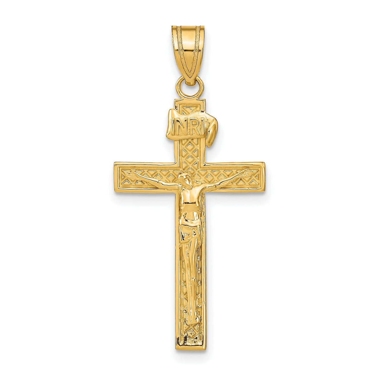 10k Yellow Gold Crucifix Cross Pendant with INRI Inscription, Religious Christian Jewelry