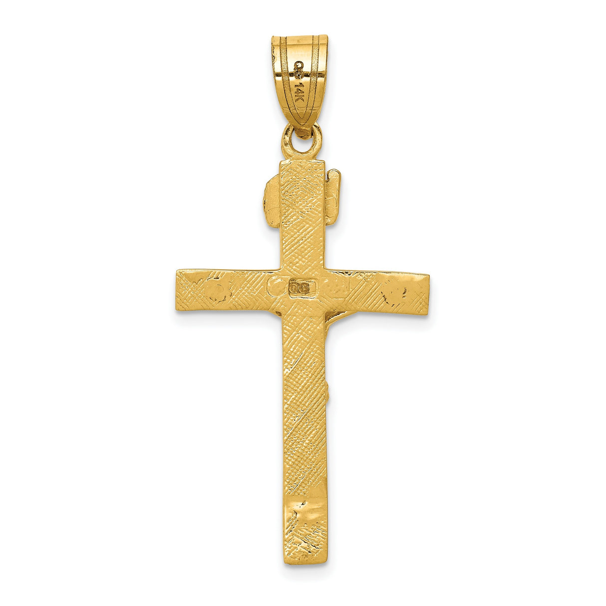 10k Yellow Gold Crucifix Pendant with INRI Jesus on Cross, Textured Religious Design