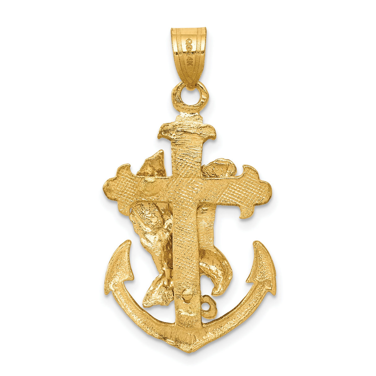 10k Yellow Gold Pendant with Anchor Cross and Dove Symbol, Christian Religious Jewelry for Men or Unisex