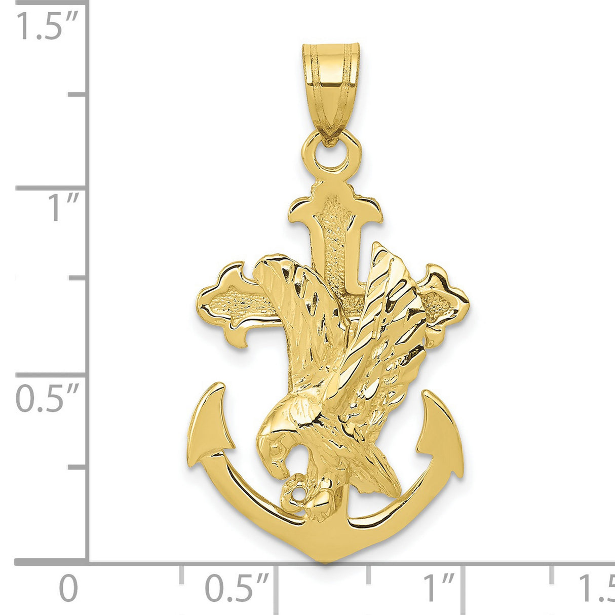 10k Yellow Gold Pendant with Anchor Cross and Dove Symbol, Christian Religious Jewelry for Men or Unisex